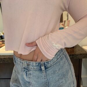 Hollister Light Pink Off-Shoulder Long Sleeve Top
